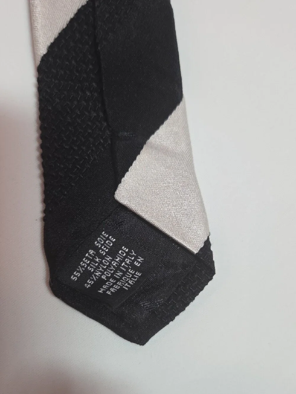 Emporio Armani Nylon/Silk Black and White Striped Patchwork VTG Tie 4.0x53